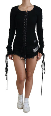 Dolce & Gabbana Black Wool Knitted Tie Up Slim Fit Sweater -   -  Dolce & Gabbana.